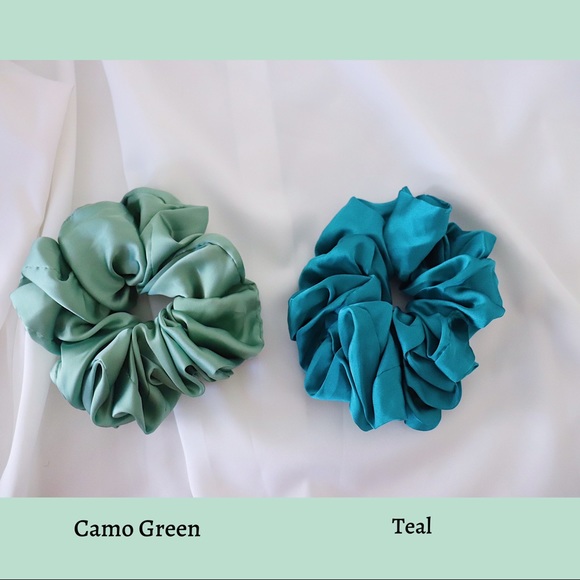 Oversized Satin Scrunchie in Camo Green. - Picture 3 of 3